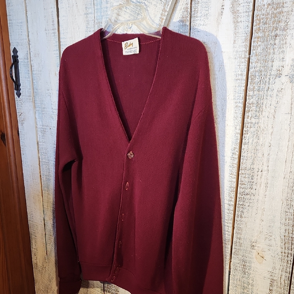 **VTG**  BARCLAY mens Burgundy  Cardigan M  Eclectic Grandpa Hipster Vintage